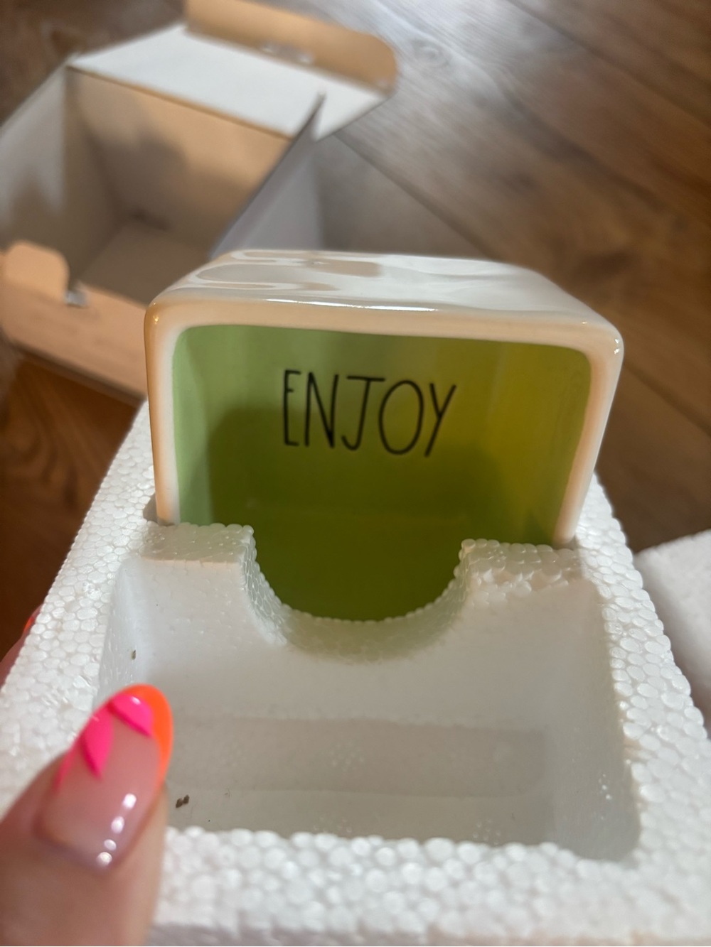 Rae Dunn White Ceramic Square Bowl Set with Lime Green Accent 2 pack